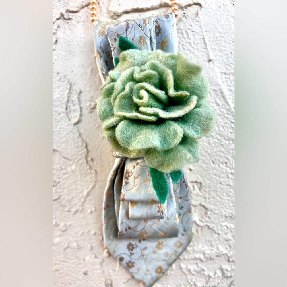 Zegna Silk tie necklace with wool brooch